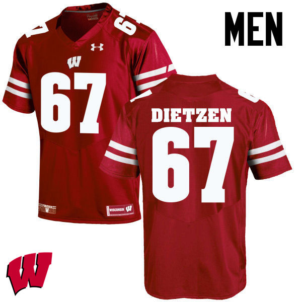 Men Wisconsin Badgers #67 Jon Dietzen College Football Jerseys-Red - Click Image to Close